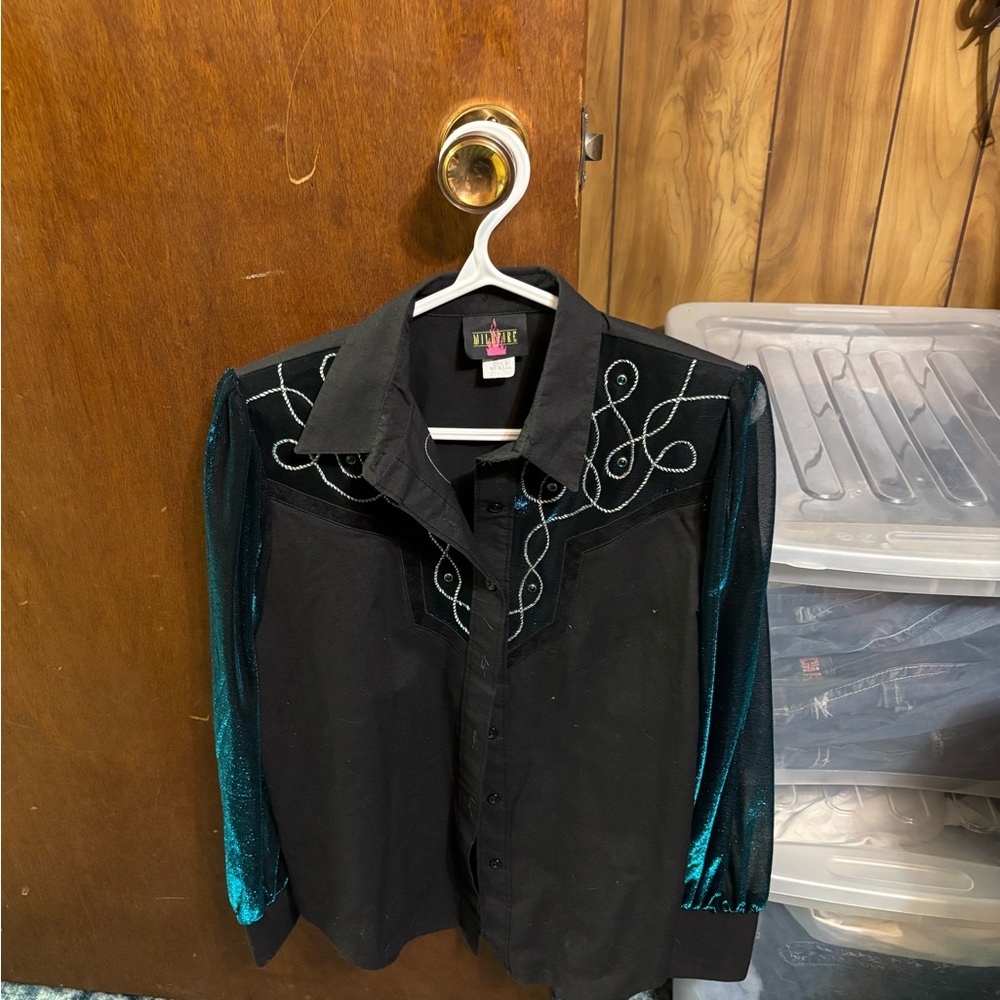 Black and Teal Button Down Shirt